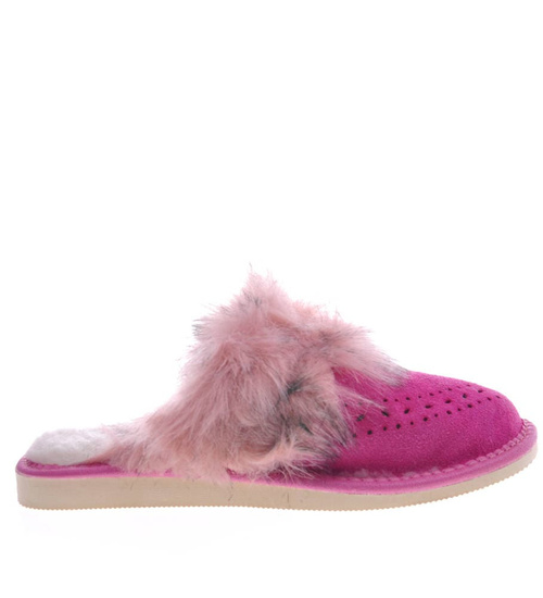 Skórzane ocieplane kapcie damskie Różowe /G2-1 9941 S198/