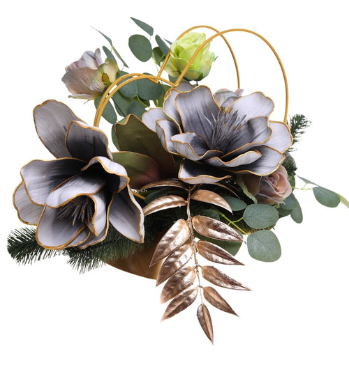 Duży stroik Szaro złote kwiaty KOMP147 M700