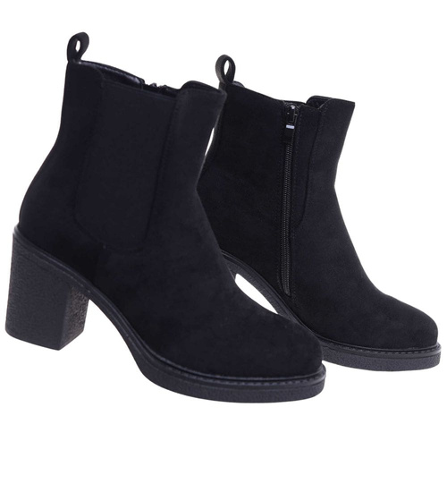 Czarne botki damskie na grubym obcasie /D6-1 18323 W385/