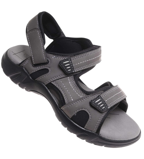 Szare chłopięce sandały na rzepy /F6-3 17920 T459/