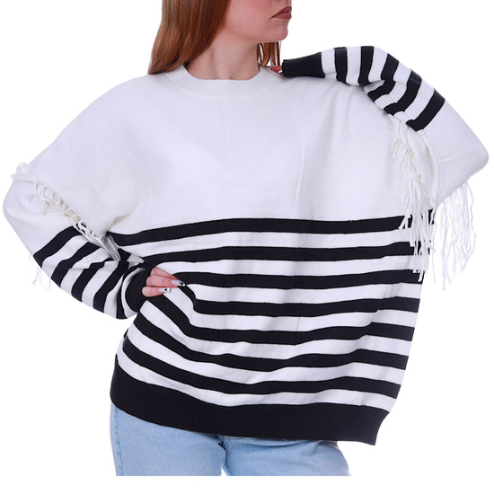 Biało czarny damski sweter nietoperz w paski /H UB913 S381/
