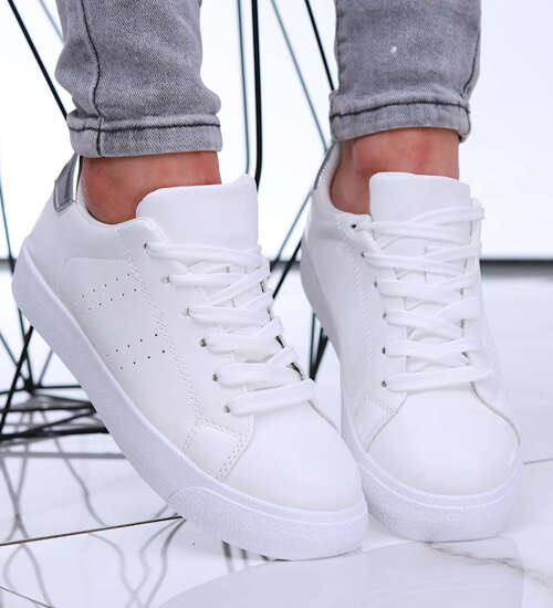 Białe damskie trampki ze srebrnymi dodatkami /G6-1 16251 T293/