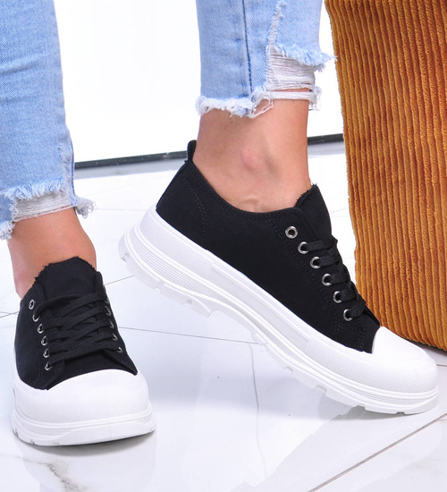 Czarne damskie wiosenne trampki creepersy /C7-3 7420 S295/