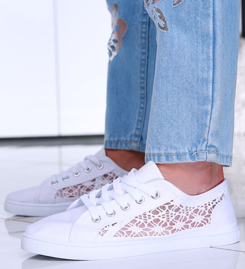 Koronkowe ażurowe białe tenisówki /G12-2 16290 T287/