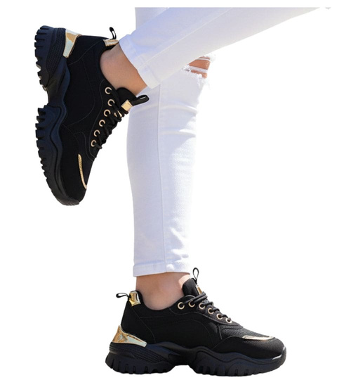 Wiązane sportowe buty damskie czarne /A6-2 13732 T598/