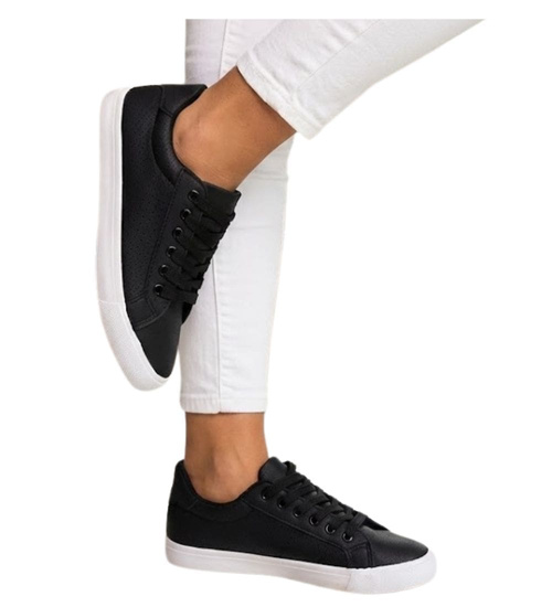 Czarne trampki damskie sznurowane /C6-2 12314 S197/