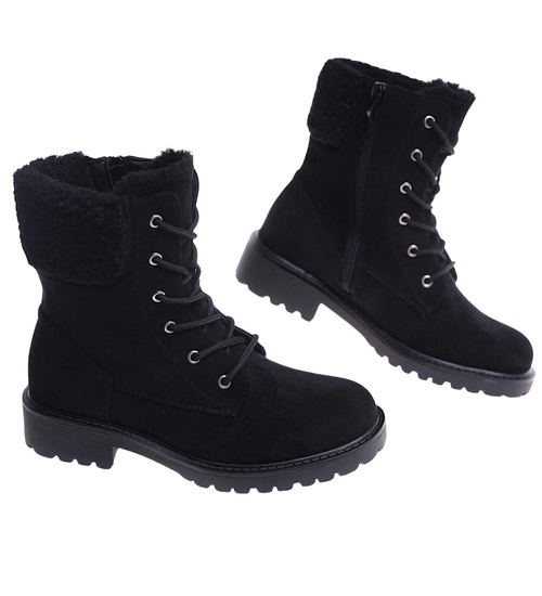 Czarne ocieplane botki workery sznurowane /A10-118576 W386/