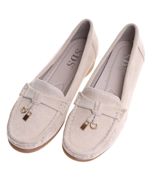 Beżowe czółenka na niskim koturnie /E2-318222 W233/