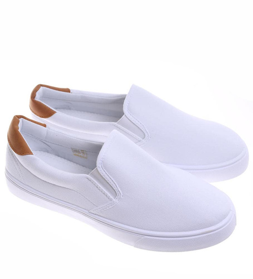Biało brązowe męskie trampki slip on /C1-3 16513 T284/