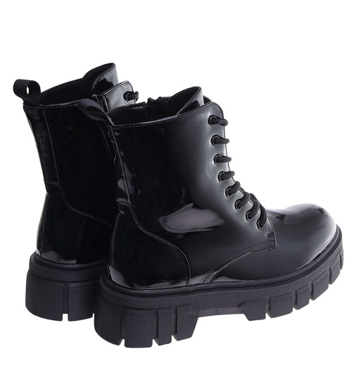 Czarne trapery damskie na platformie /E9-1 18209 W484/