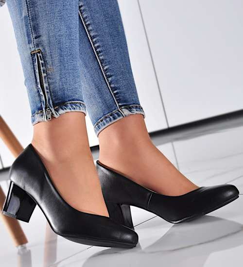 Czółenka damskie na słupku Czarne /C1-2 9725 S491/ Czółenka damskie na słupku Czarne /C1-2 9725 S491/