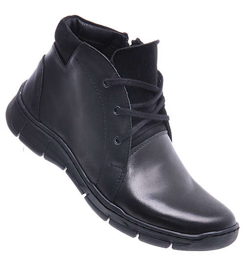 Skórzane buty męskie z ociepleniem Czarne /H8 12916 S154/ Skórzane buty męskie z ociepleniem Czarne /H8 12916 S154/