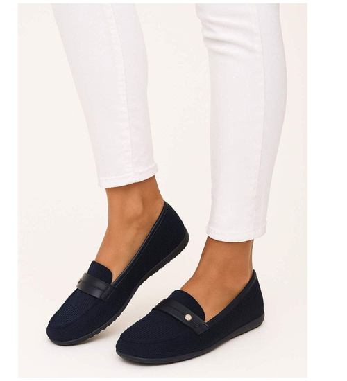 Granatowe ażurowe półbuty damskie lordsy /E7-3  +h2 16410 G187/