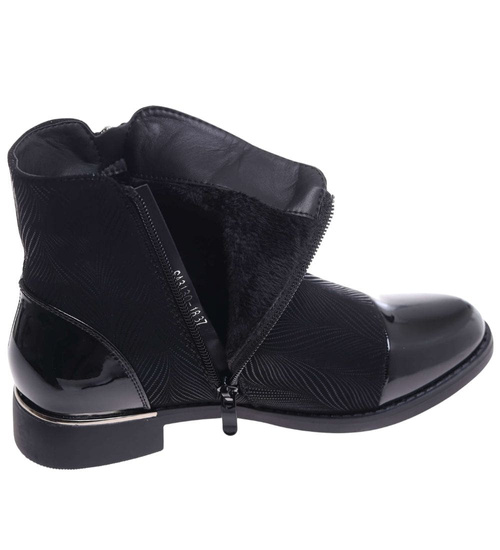 Zimowe czarne botki damskie ocieplane /D2-1 18531  W401/