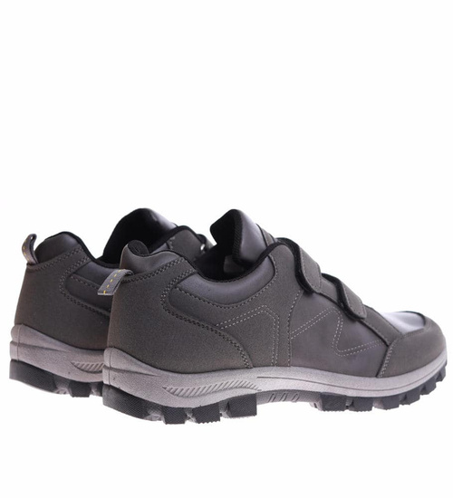 Szare męskie buty trekkinngowe na rzepy /C1-2 17141 T388/
