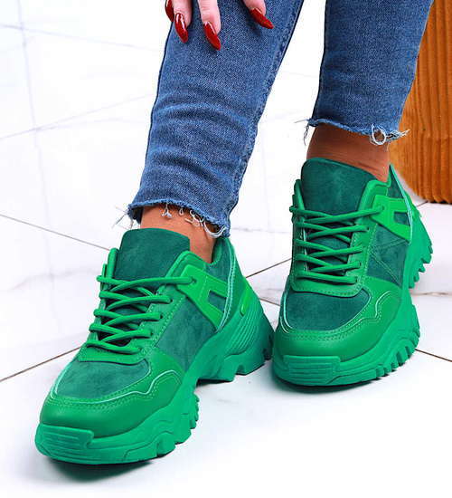 Wiązane sportowe buty damskie zielone /F2-3 131687 T499/