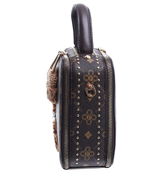 Ciemno brązowa torebka kuferek z misiem /H2 K8 TB504 S482/