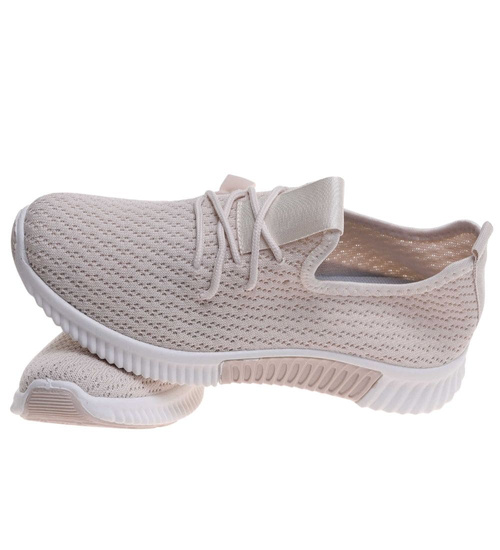 Wsuwane ażurowe beżowe buty sportowe /A7-1 17990 T281/