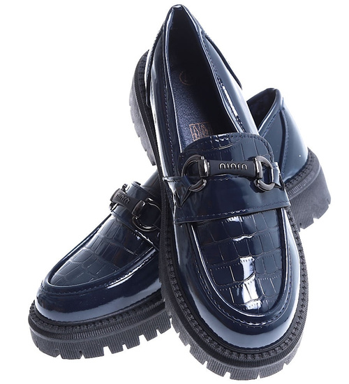 Wiosenne granatowe loafersy na platformie /G1-3 15445 T389/