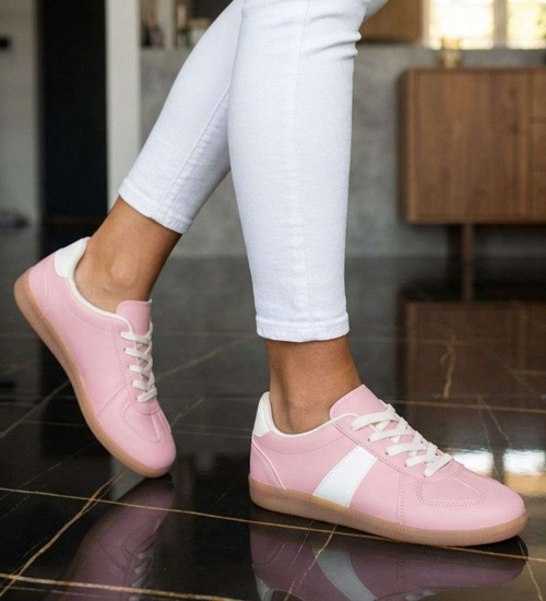 Wiązane snekaersy damskie różowe pastelowe /E6-3 18711 T177/