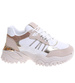 Sznurowane biało beżowe buty sportowe na platformie /G8-2 16805 T683/