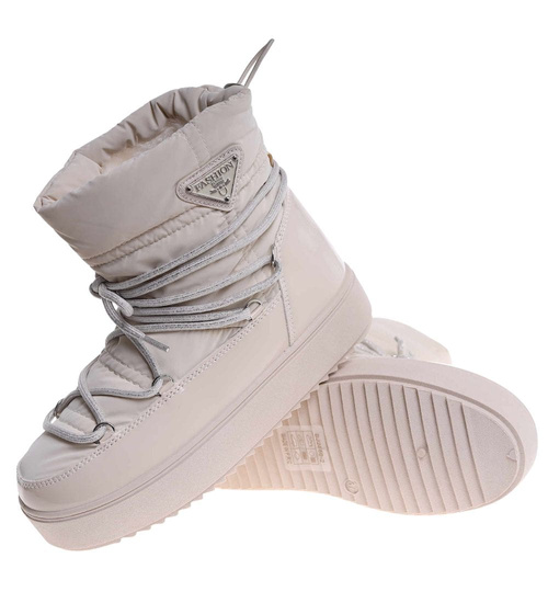 Ocieplane śniegowce damskie Beżowe /F7-2 18570 W343/