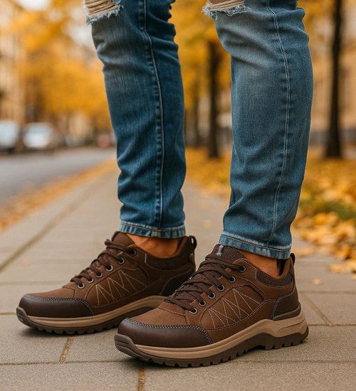 Sznurowane męskie buty trekkingowe Brązowe /A2-3 18204 T485/