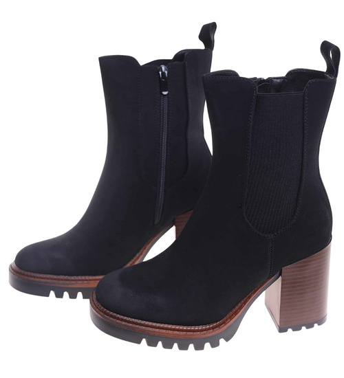 Czarne zimowe botki na słupku /J6-2 H2 18512 G388/