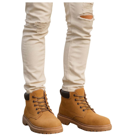 Zimowe karmelowe ocieplane trapery męskie /A9-3 17126 T399/