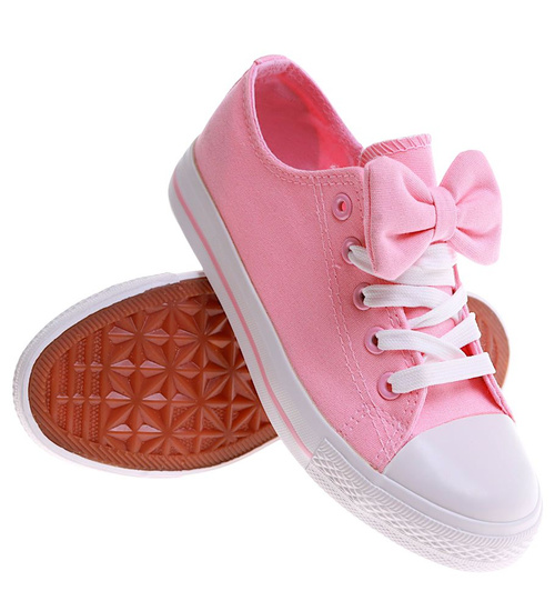 Różowe dziewczęce trampki z kokardą /B7-2 16784 T13-5/