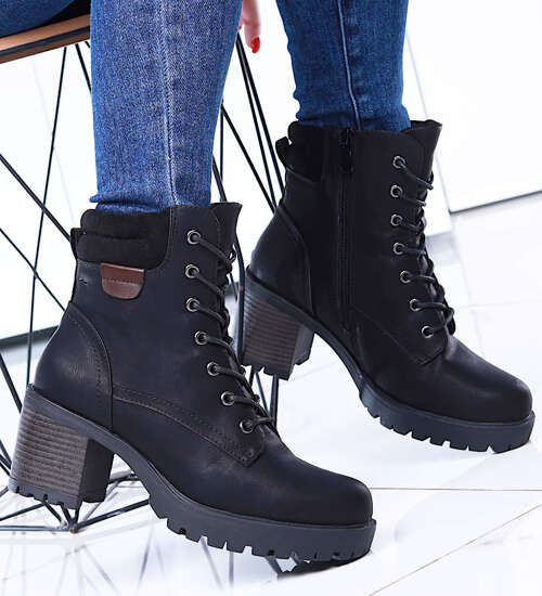 Zimowe ocieplane czarne botki na obcasie /G6-1 15376 T533/ Zimowe ocieplane czarne botki na obcasie /G6-1 15376 T533/