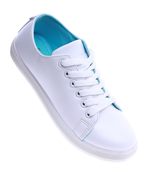 Białe sznurowane trampki damskie /G3-1 14211 S263/