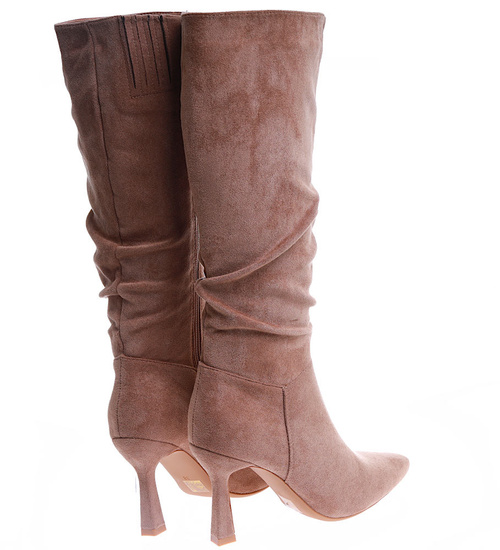 Eleganckie damskie kozaki na szpilce Camel /F5-3 15109 T833/