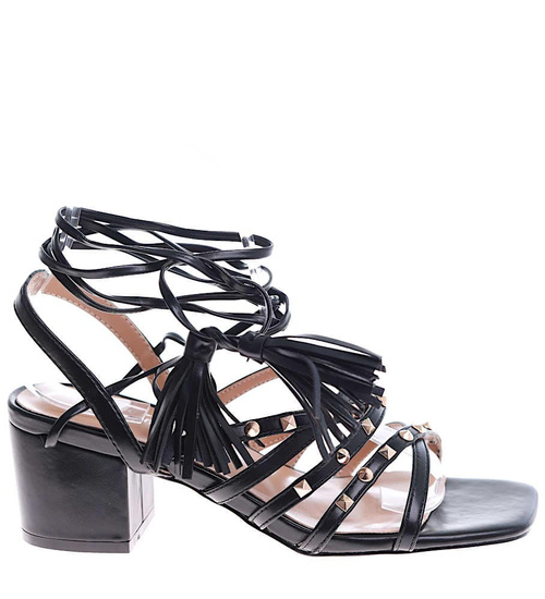Czarne sandały na grubym obcasie Lace up /A5-3 16177 G132/