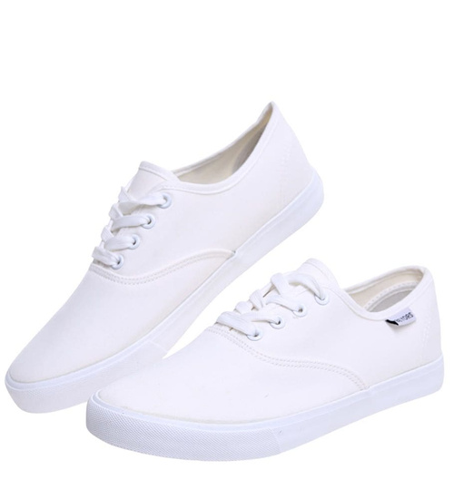 Sznurowane klasyczne niskie trampki męskie Ecru /A5-1 16021 S079/