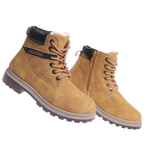 Ocieplane chłopięce camelowe buty trekkingowe /E7-2 18343 T366/