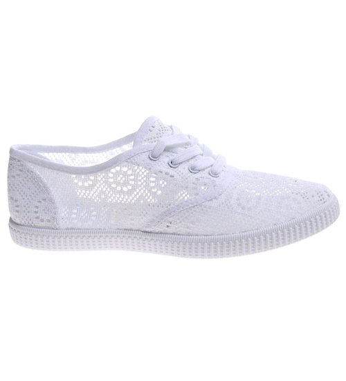 Białe ażurowe koronkowe tenisówki /E2-2 17233 T233/