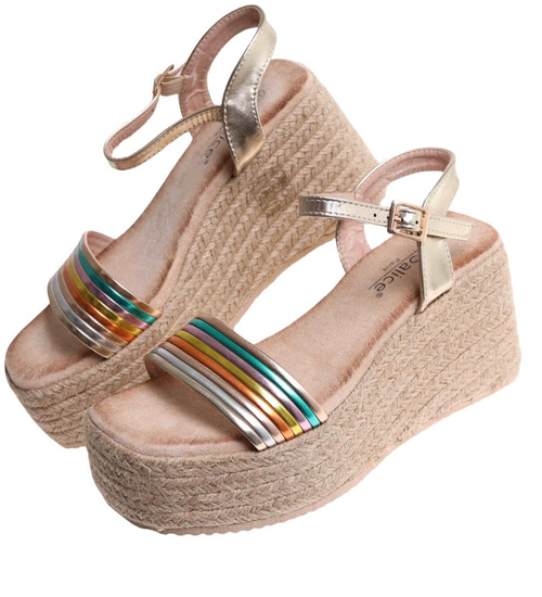 Sandały damskie na koturnie i platformie Kolorowe espadryle /A6-1 17870 G187/