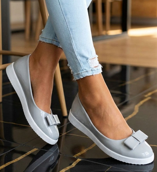 Szare balerinki damskie z kokardą /G5-3 15719 T140