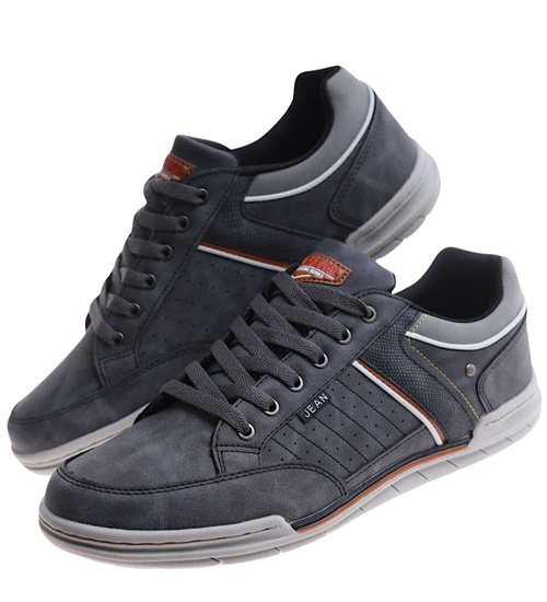 Sznurowane męskie szare trampki nadwymiar /B8-3 17479 T782/