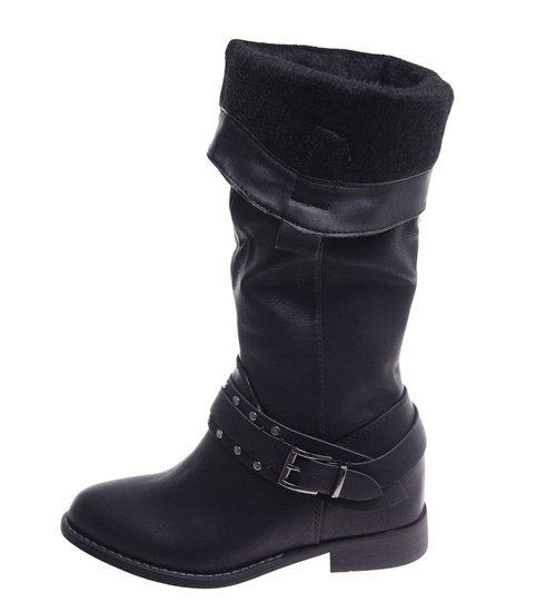 Ocieplane czarne kozaki damskie na niskim koturnie /J5-3 H2 15322 T386/