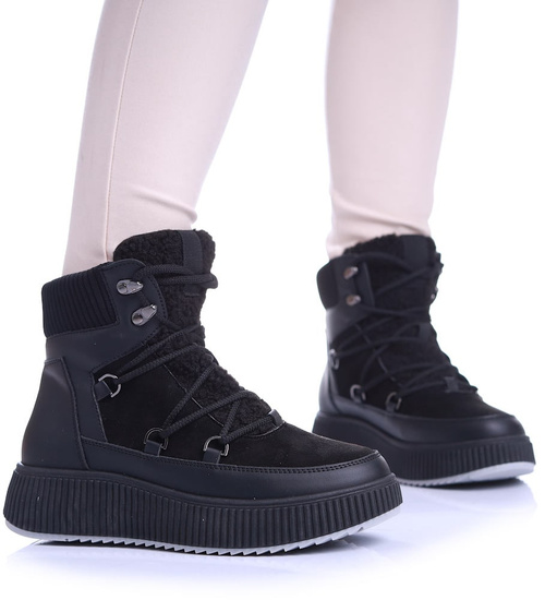 Damskie czarne śniegowce na platformie /F1-2 17084 G386/