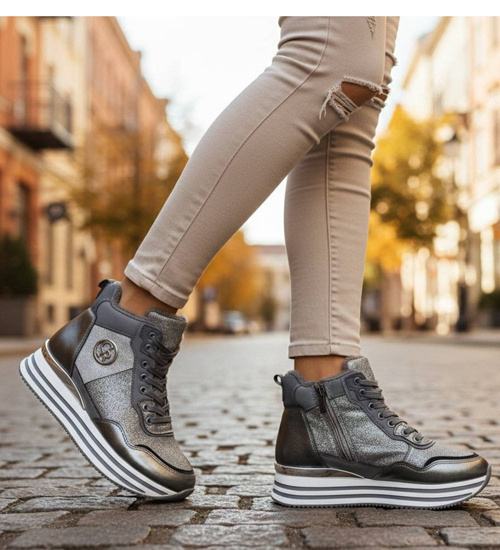 Zimowe botki sportowe damskie srebrne /A4-1 18551 W18-47/