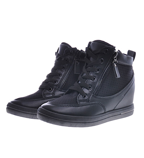 Czarne sneakersy damskie na koturnie /G6-2 12819 T796/