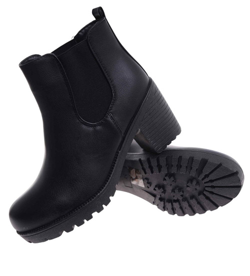 Czarne wsuwane botki na obcasie /G5-2 18241 T300/