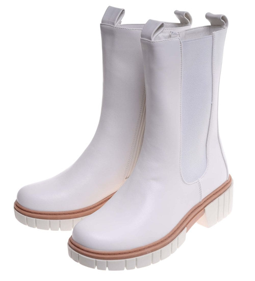 Białe wysokie botki sztyblety na platformie /D9-1 18217 T212/