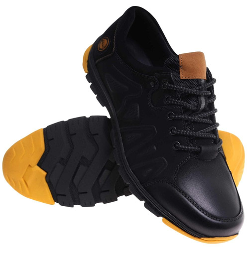Czarne sznurowane obuwie trekkingowe /B2-2 18034 T386/