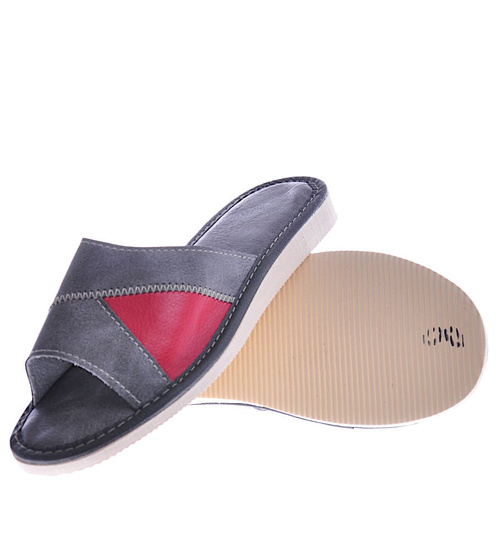 Szare skórzane klapki domowe /A4-1 12554 M192/