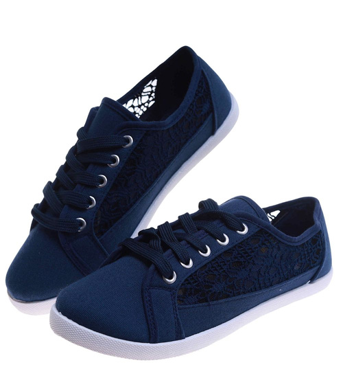 Granatowe ażurowe koronkowe tenisówki /G3-2 17611 T137/