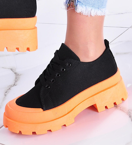 Czarno pomarańczowe trampki creepersy na platformie /F9-3 11324 T597/